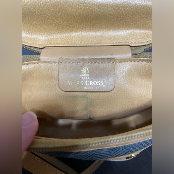 Vintage Mark Cross Crossbody Bag Beige Leather and Canvas Small 6.5” x 8” x 3” - Picture 13 of 14
